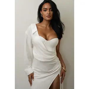 White Evita Linen Draped Dress