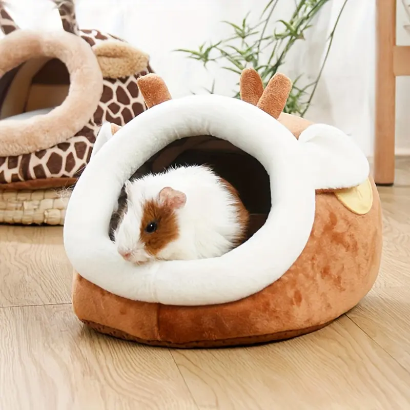 Small Animal Plush House Habitat - Hamster Cabinet Habitat, Flannel Lining, Durable Fabric, No-Assembly, Warm Safe Hideaway, Cute Design, Winter Use, Guinea Pig Accessory, Others
