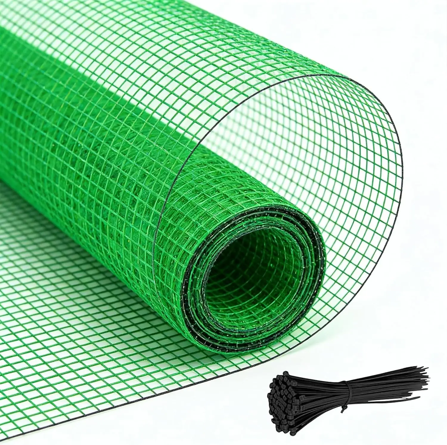 Green Roll-Up UV-Resistant Tear-Proof Plastic Garden Fence Roll, 4x30 FT 0.4" Mesh Deer Netting, Temporary Safety/Snow Barrier for Plants & Patio, with 50 Pcs Zip Ties