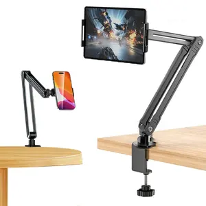 Aluminum Alloy Grips Foldable Arms Tablet Stand Phone Holder iPad Holder for Desk Mount, Heavy Duty Clamps Kindle Holder for Bed Gooseneck Phone Tablet Holder Mount Phone Stand fits for iPhone iPad Mini 7 Kindle 4-13" Device