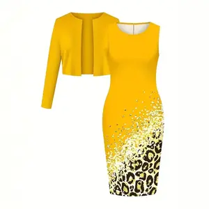 Women's Elegant Two-Piece Dress Set – Long-Sleeve Cardigan & Matching Dress for Fall/Winter Layers # Outfit of the Day #LayeringTrends Formal Womenswear