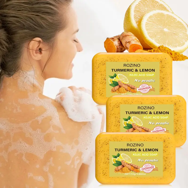 Rozino Kojic Acid Dark Spot Remover Cleanser Soap Bars (3 Pack) with Vitamin C, Retinol, Collagen, Turmeric, Japanese Complex, Hyaluronic Acid, Vitamin E, Shea Butter, Castile Olive Oil – Hydrating, Radiant Skin Repair Body Care Bath Product, Cleansing, 3