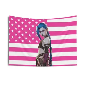 Jinx (Arcane) Tapestries, Jinx Arcane Pink Flag, Jinx (Arcane) Indoor Wall Tapestries