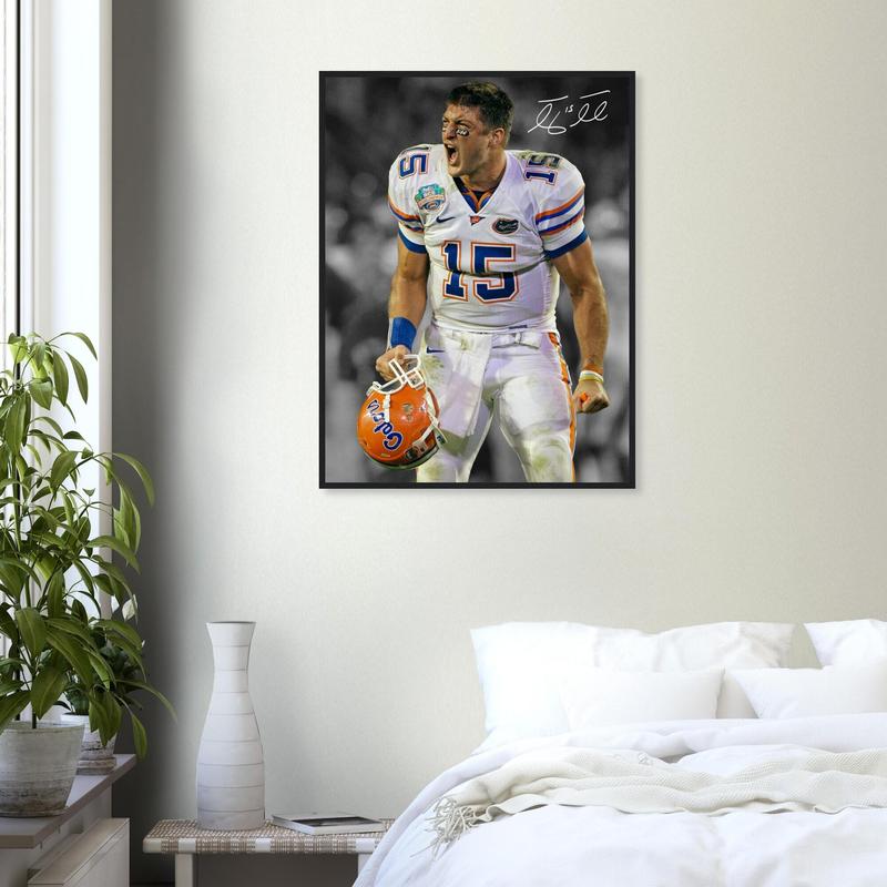 Tim Tebow Art Print Florida Gators Football Poster, Football Wall Decor Sports Fan Gift, for Sports Fans & Home Office Display, Poster Football Gifts - Unframed