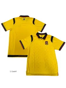 Men's football yellow sports shirt Ecuador round neck comfortable football shirt, light green print, fashionable design, suitable for fans and players, wearable in all seasons, S-2XL