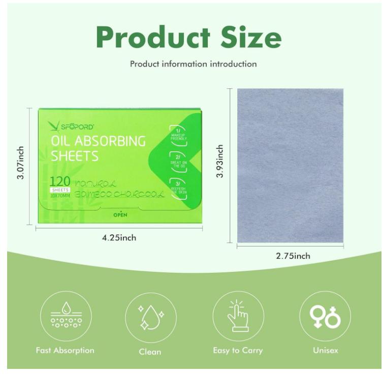 Oil Absorbing Sheets with Bamboo Charcoal - 4 Pack (480 sheets) Oil Blotting Sheets For Face, 20% More Makeup Friendly High-performance Handy Face Blotting Paper for Oily Skin