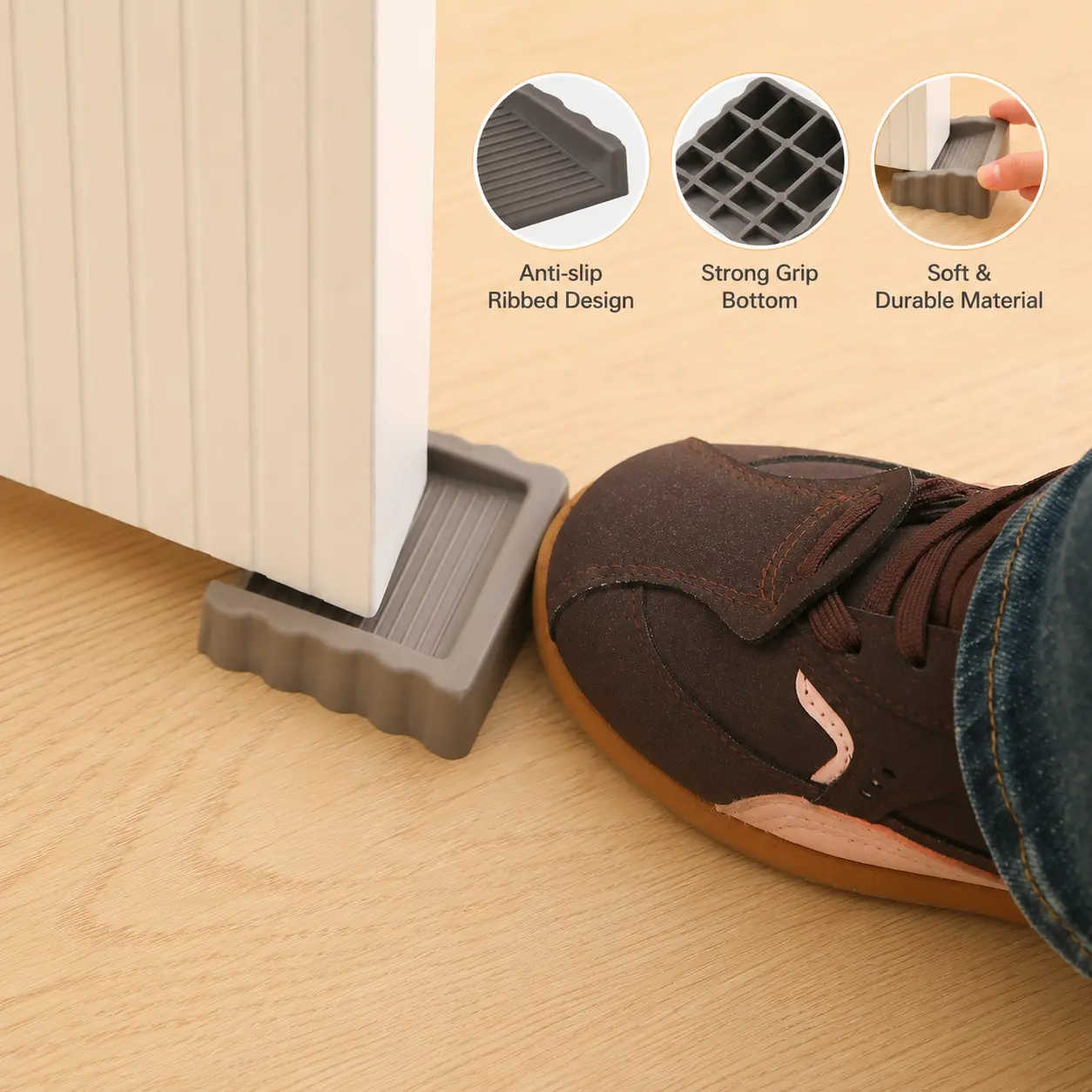 Adjustable Bidirectional Door Stopper - 1 Count, Non-slip TPR Material, Grooved Grip, Sliding Design, Anti-kick Function for Household Interior Decor & Door Stability on Various Floors