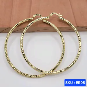 Beautiful Hoop Earrings 14k color 70mm XXL 3 mm wide Laminated Gold Fashion Jewelry for Women Versatile Stylish Accessory Elegant SKU : ER05
