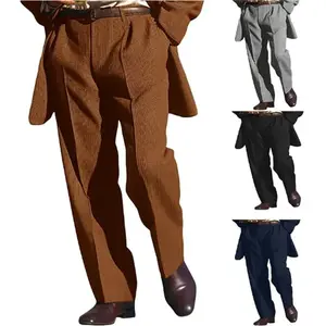 Men's Formal Wear Knitted Wool Solid Color Daily Business Vacation Straight Loose Suit Pants Menswear Trouser Beige Dark Brown