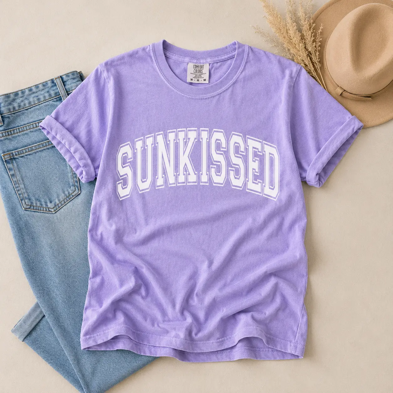 Sunkissed Graphic T-Shirt, Women's Cute Vintage Style Printed Cotton Tee for Casual Summer & Holiday Wear, Tshirt, Fade-Resistant Ink, Graphic Print, Cute Holiday