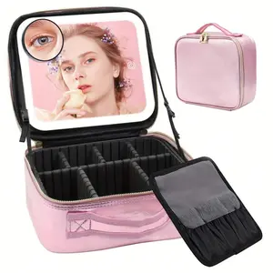 Travel Makeup Bag With LED Lighted Mirror |   10X Magnifying Mirror |   USB Rechargeable |   Adjustable Brightness |   Multi-Compartment Organizer |   Portable Cosmetic Case For Women |   Ideal Gift For Mother's Day, Valentine's & Christmas, Makeup Travel