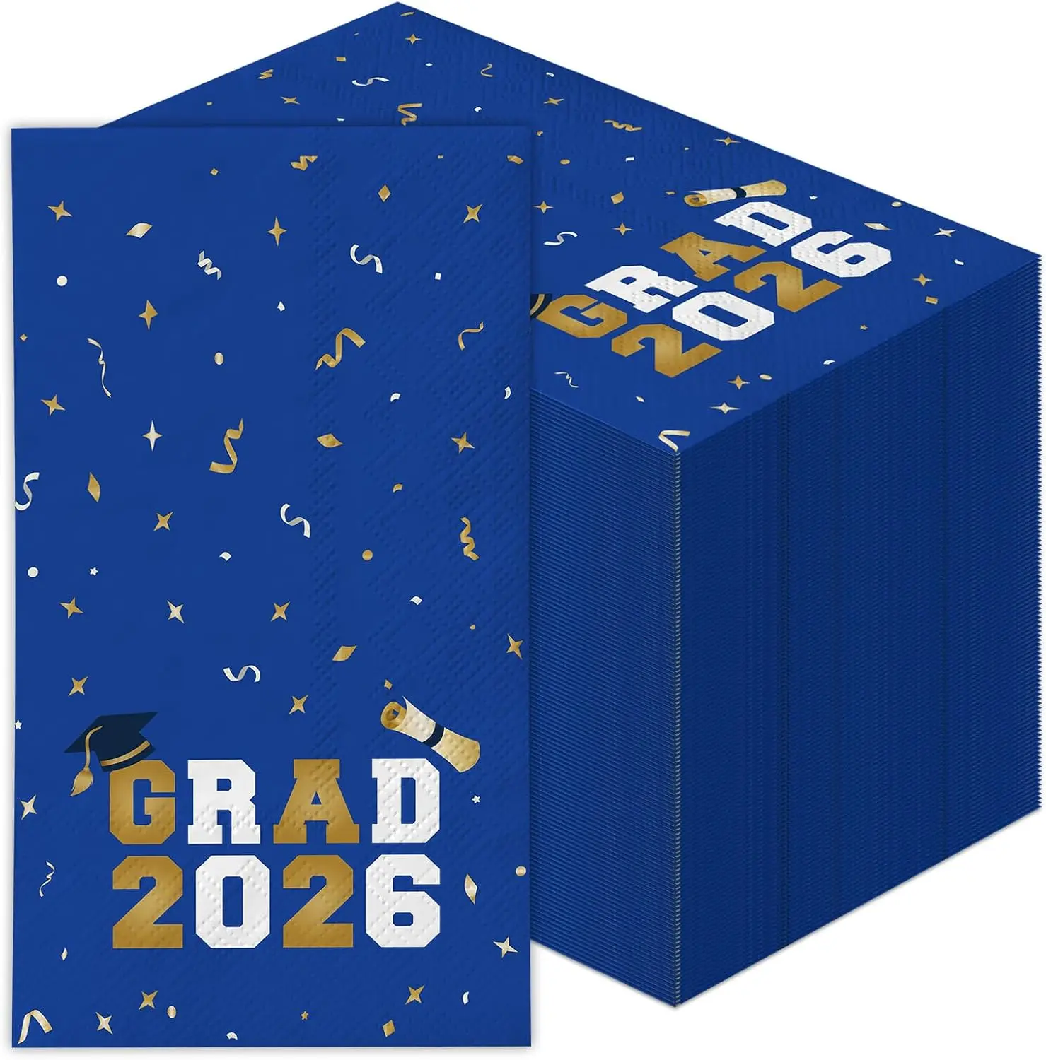 Graduation Napkins 2026 | 4X8" 100PCS Class of 2026 Dinner Napkins Disposable | Navy Blue Congrats Grad Napkins for Commencement Party Decorations, High School & College Graduation Party Supplies