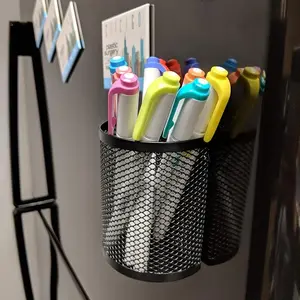 1pc Magnetic Iron Storage Basket for Refrigerator - Semi-Circle Pen Holder & Organizer for Home and Office, Mesh Desk Organizer, Craftsmanship, Storage Box
