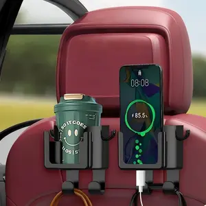 2pcs Car Rear Seat Storage Rack with Cup Holder Phone Stand Hooks, Car Backseat Organizer, Fits Most Cars, Stores Bags Bottles Tea Bags Garbage Bags Glasses