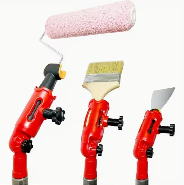 Multi-Angle Paint Roller Extension Pole, Rotating Head Attachment for High Ceilings, Adjustable Long Handle Tool Holder for Brush Roller Scraper, Wall Corner Edge Painting Kit, Red