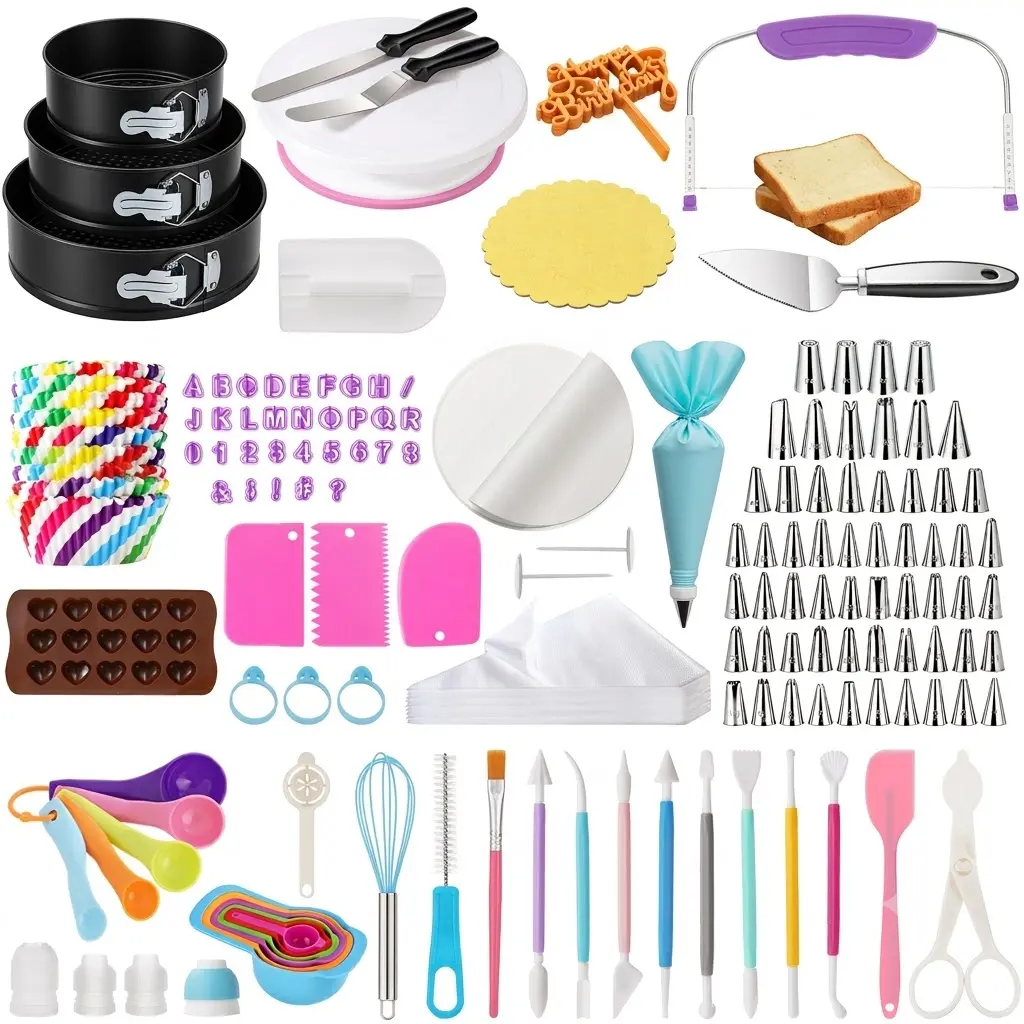 852 Pcs Ultimate Cake Baking & Decorating Kit with 3 Non-Stick Springform Pans, 360° Rotating Turntable & 58 Numbered Piping Tips | Complete All-in-One Baking Supplies Set for Beginners & Pros