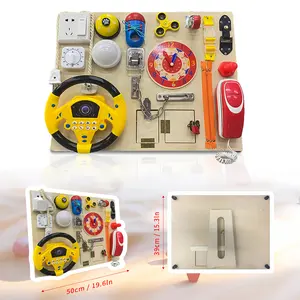 Wooden Montessori Busy Board for Kids – Locks, Steering Wheel, Shoe Tying, Parent-Child Interactive Early Learning Educational Toy