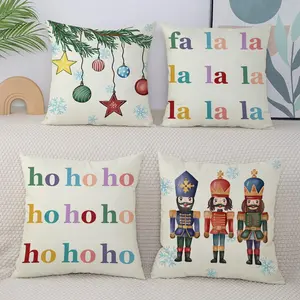Christmas Nutcracker & Letter Pattern Pillow Case, 4 Counts/set Square Throw Pillow Cover without Filler, Decorative Cushion Cover for Home Sofa Bed