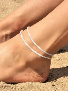 Ankle Bracelets for Women Waterproof Cuban Wave Caterpillar Link Chain Anklets Non Tarnish, Dainty Layered Stackable Anklet Bracelets Adjustable Summer Beach Foot Jewelry