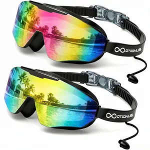 [Creator’s Pick] Otionus 2 Pack Swim Goggles Adult, Frameless Wide View Swimming Goggles for Men Women, Anti-Fog UV Protection No Leak Pool Goggles with Attached Earplugs for Lake,Beach, Summer Party