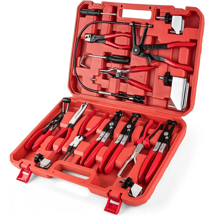 16PCS Hose Clamp Pliers, Hose Clamp Removal Tool Kit with Long Reach & Flexible Wire Tools for Fuel, Oil, Coolant, Radiator Hoses and Electrical Disconnect