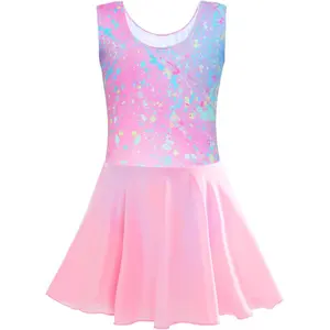 KF5-LGCS023  Girls Ballet Leotards with Skirt Sparkly Sleeveless Gymnastics Dance Dresses Outfit (Toddler/Little Kid/Big Kids)