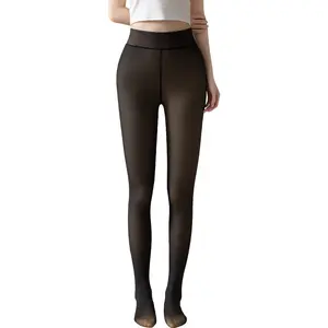 Fake Sheer Plus Size One Crotch Leggings Warm Women Bare Leg Fleece Lined Thickened Sheer Pantyhose
