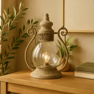 Scroll Bronze Metal Decorative Room Accent Lamp with Arched Handle