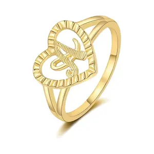 Golden Initial Ring for Women Vintage Heartfelt Love Matte 14K Gold Plated Personalized Engraved Letter Statement Stacking Ring Jewelry Gift