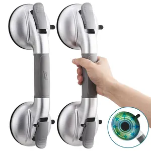 TAILI UPGRADED Shower Grab Bars for Bathtubs and Showers, 2 Pack, Shower Handles for Seniors and Elderly, Suction Maximum 330lbs,Shower Bar with Upgraded Rubber Suction Cups, Safety Grip No Drilling, Removable,Silver