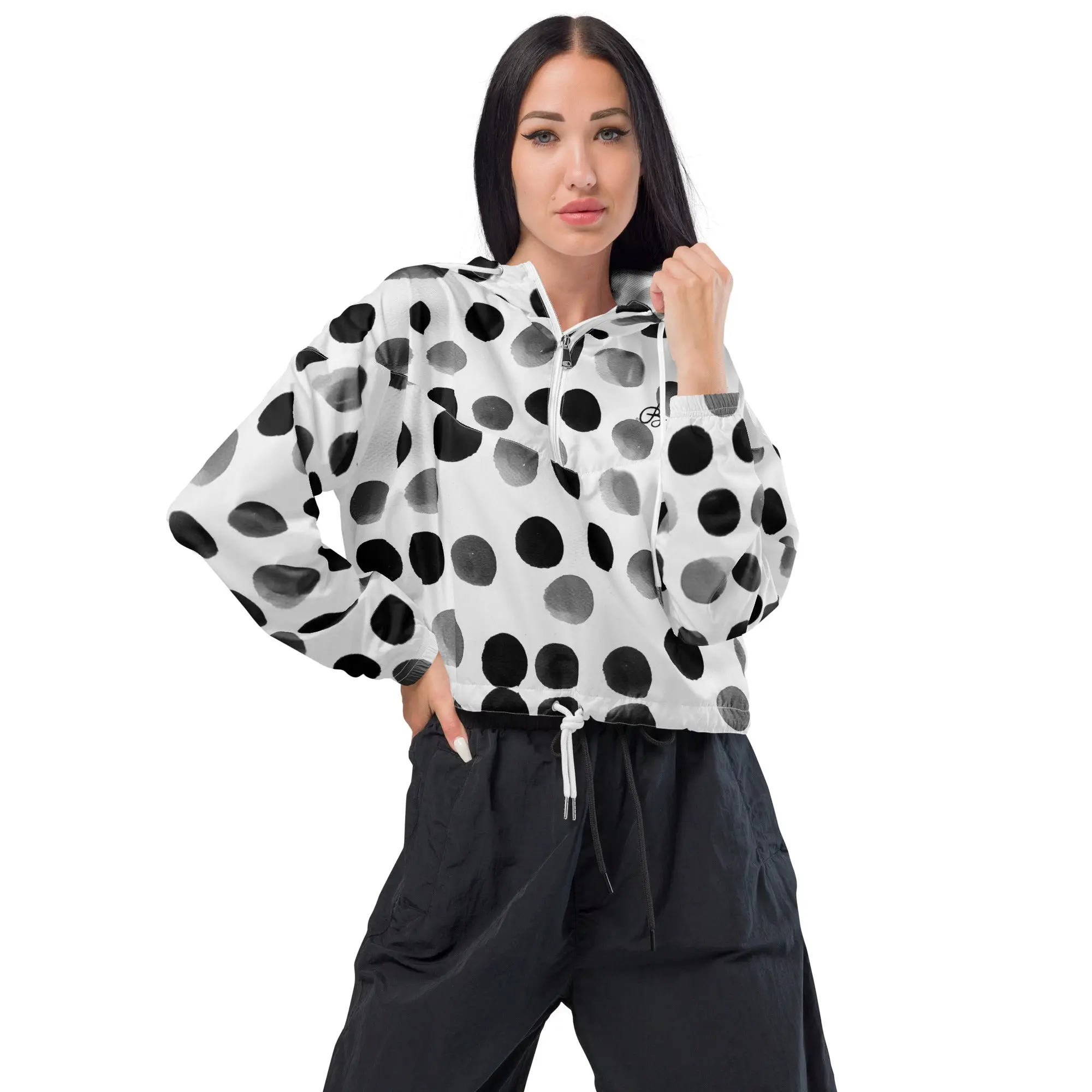 Charcoal Polka Dot Women’s Cropped Windbreaker