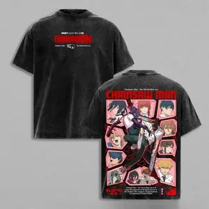 Vintage Acid Snow Washed Heavyweight Cotton Graphic T-Shirt, Chainsaw Man The Movies Reze Arc Print Tee, Denji Reze Makima Aki Power Kishibe Anime Design, Gothic Y2K Hip Hop Oversized Loose Fit Streetwear, Retro Casual Daily Top Perfect Gift for Manga Ani