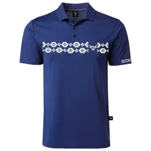 Lost Calf Men's Aztec Polo Navy Short Sleeve T-Shirt Tee