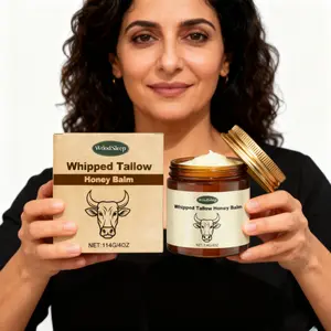 Beef Tallow for Skin -  Whipped Tallow Honey Balm,  Deep Moisturization, Natural Hydrating Cream, Relief for Dry & Sensitive Skin 4oz Winter Gift