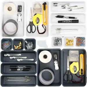 42 Pack Interlocking Desk Drawer Organizer and Storage, 4 Size Drawer Divider Storage Tray Desk Drawer Organizer Separator for Office, Kitchen, Bathroom, Vanity, Makeup