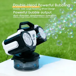 Dual Head Rechargeable Bubble Machine with RGB Light Remote Control, 360° Rotating Multi-Bubble Output, 30000 Bubbles/minute, Wedding Party Outdoor Activity Essential