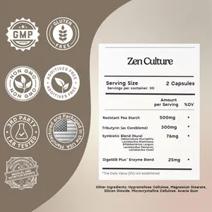 Zen Principle Zenculture 4-in-1 Probiotic Prebiotic Postbiotic Formula with Digestive Enzymes and Butyrate Supports Gut Microbiome Balance and Overall Wellness Healthcare Fitness Supplement Healthy Gut Edible