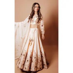 Octavia Long Sleeve White Sequin Lehenga Choli Set