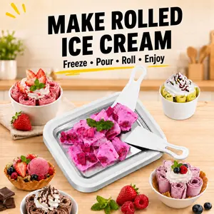 ONESHOW Rolled Ice Cream Maker Kit with 2 Scrapers, DIY Frozen Yogurt & Ice Cream Roll Pan, No Electricity Homemade Dessert Maker for Kids & Family Fun