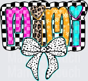 MIMI with Hearts Leopard Print Polka Dot Bow Checkered Background