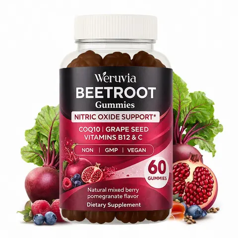 Beet Root Gummies - Chewable Energy Boost Berry Vitamins & Minerals Supplements, Enriched with CoQ10 Blend, Grape Seed Boost, Vitamin C, B12, B3, Immune Support & Nitric Oxide for Blood Circulation