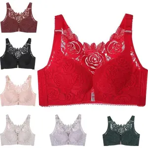 Floral Secrets Comfort Rose Bra, Front Closure Lace Comfy No Wire Bras Push Up Wire-Free & Seamless Bra