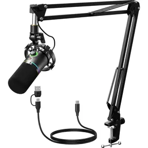 XLR/USB Dynamic Microphone Kit, RGB Podcast Mic with Software, Mute, Gain Knob, Volume Control, Boom Arm for Streaming, Gaming, Voice-Over, Recording-PD200XS Black