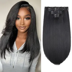 Twicebeauty Seamless Yaki Straight Clip In Hair Extensions Sythetic Hair #1B Natural Color Yaki Straight Clip Ins for Black Women Low Shine Natural Texture Not Flat 7pcs