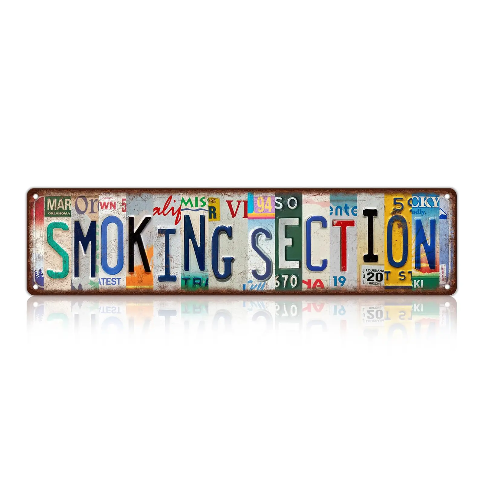 Retro Smoking Section License Plate Aluminium Sign - 16x4 Inch Vintage Metal Collage Plaque - Industrial Wall Decor for Garage, Man Cave