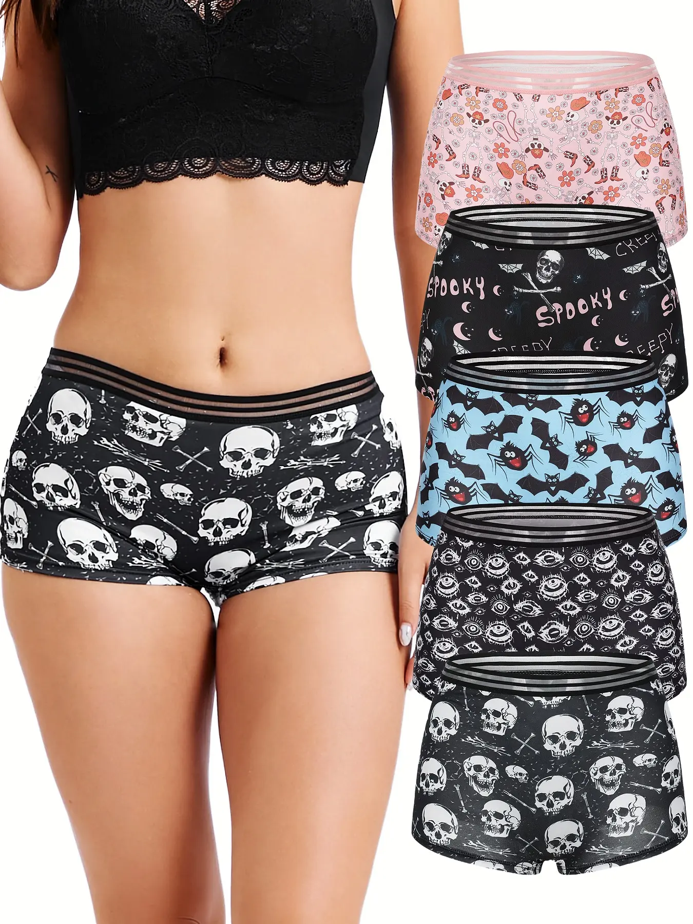 5-Pack Women's Soft Comfortable Fitted Underwear Set, Printed Panties, Elastic Waistband, All-Season Wear, Cute Cartoon Pattern, Soft Comfy Panties