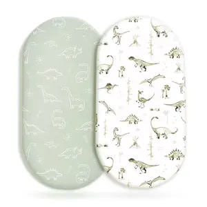Stretch Ultra Soft ted Bassinet Sheet Set 2 Pack, Universal   Bassinets Baby Cradle Moses Basket Oval Rectangle Mattress Safe and Snug, Dinosaur