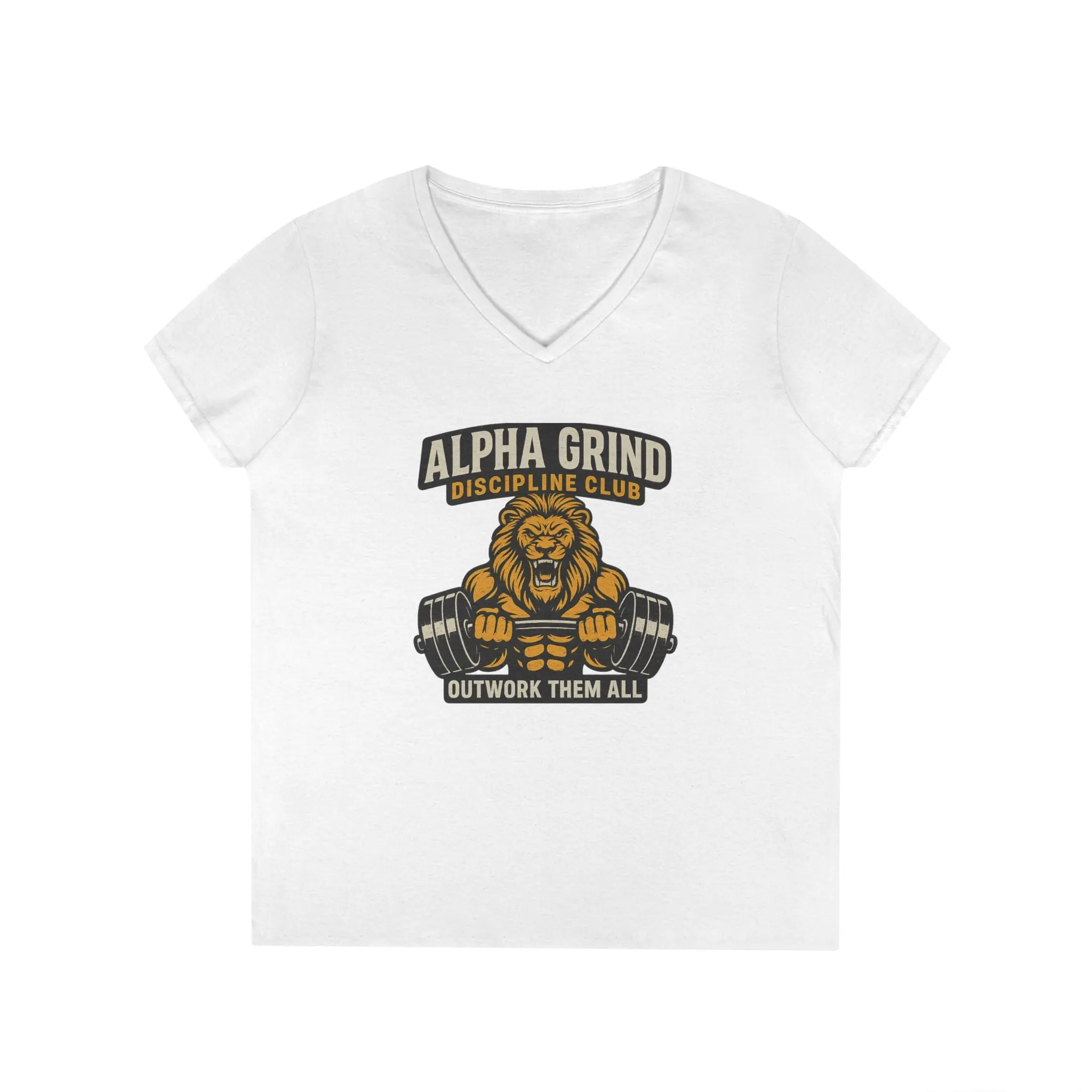 Alpha Grind Ladies' V-Neck T-Shirt (front design) — Gym Apparel