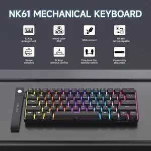 AJAZZ NK61 small mechanical gaming keyboard with red switch keys for e-sports games, lightweight and office keyboard with 22 keys, no impact ABS flat keycaps, wear-resistant and durable, wired plug and play