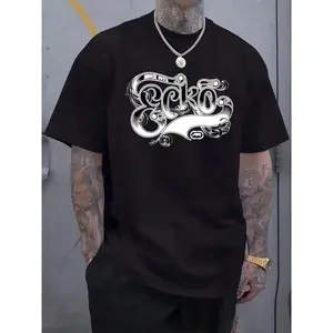 [Ecko Graphic Tee] Ecko Men's Graphic Print T-Shirt |   White, Short Sleeve, Round Neck, Regular Fit, Summer Holiday Tee With Intricate Black Design, Casual Wear, Soft Stretch, Breathable Fit, Lightweight, Flexible shirts men good tees western cotton gift